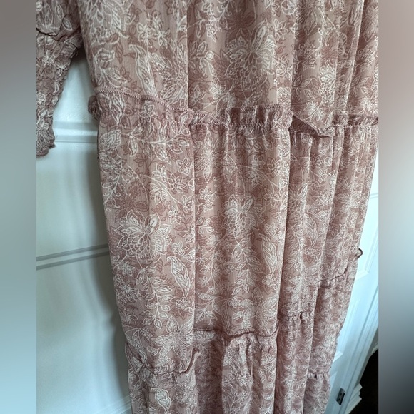 Boutique Maxi Dress Ruffle Peasant Boho Tiered Flowy WhimsiCore Mauve Floral LG - Picture 9 of 12